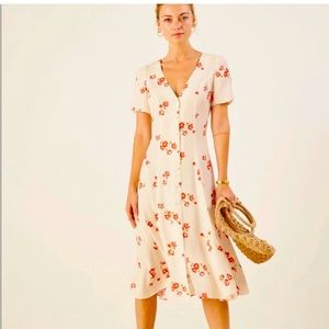 Reformation pale pink button down vintage style dress.